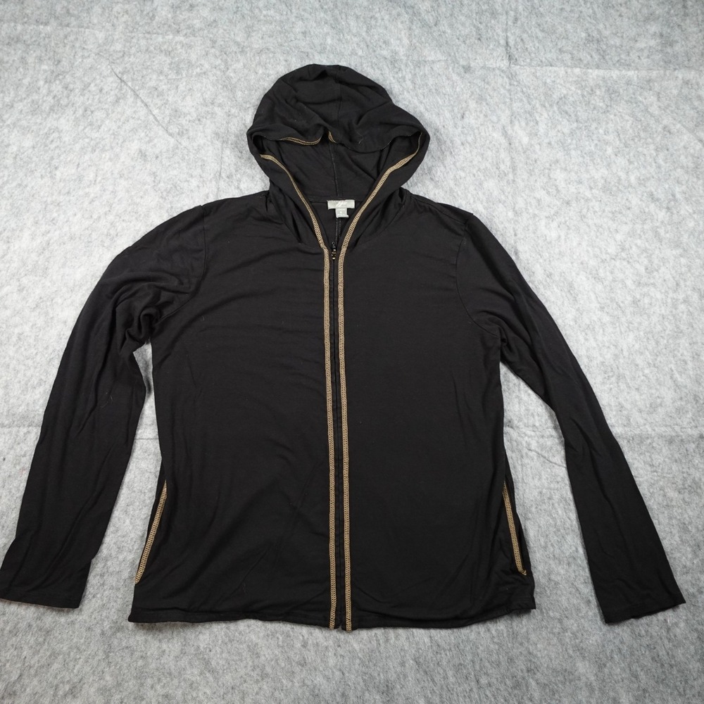 J Jill Hoodie Women Small Black Full Zip Contrast Stitch Rayon Stretch Jacket